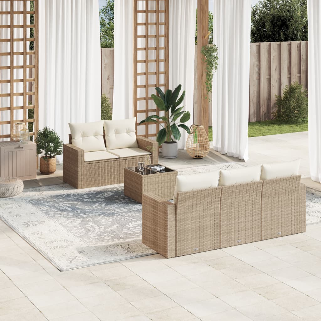 6-tlg. Garten-Sofagarnitur mit Kissen Beige Poly Rattan 6-tlg. Garten-Sofagarnitur mit Kissen Beige Poly Rattan