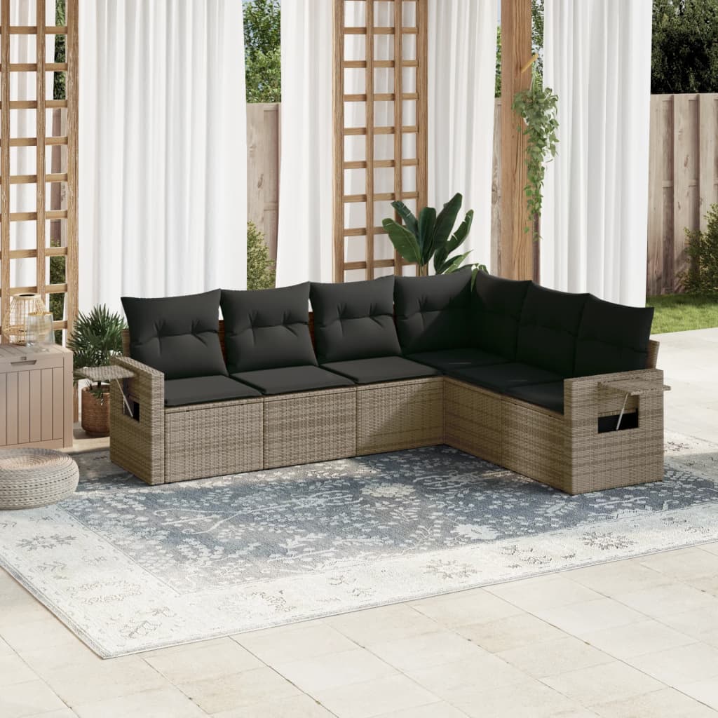 6-tlg. Garten-Sofagarnitur mit Kissen Grau Poly Rattan 6-tlg. Garten-Sofagarnitur mit Kissen Grau Poly Rattan