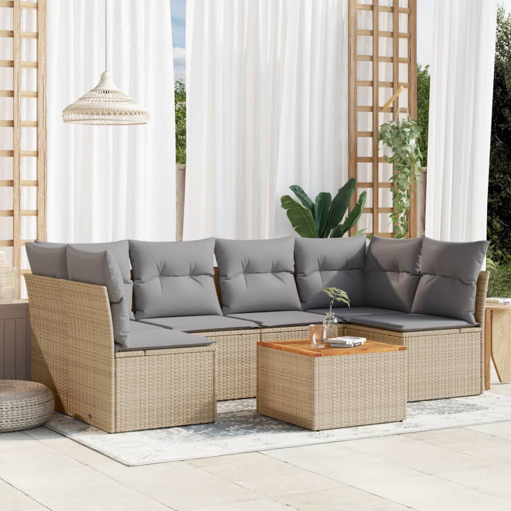 7-tlg. Garten-Sofagarnitur mit Kissen Beige Poly Rattan 7-tlg. Garten-Sofagarnitur mit Kissen Beige Poly Rattan