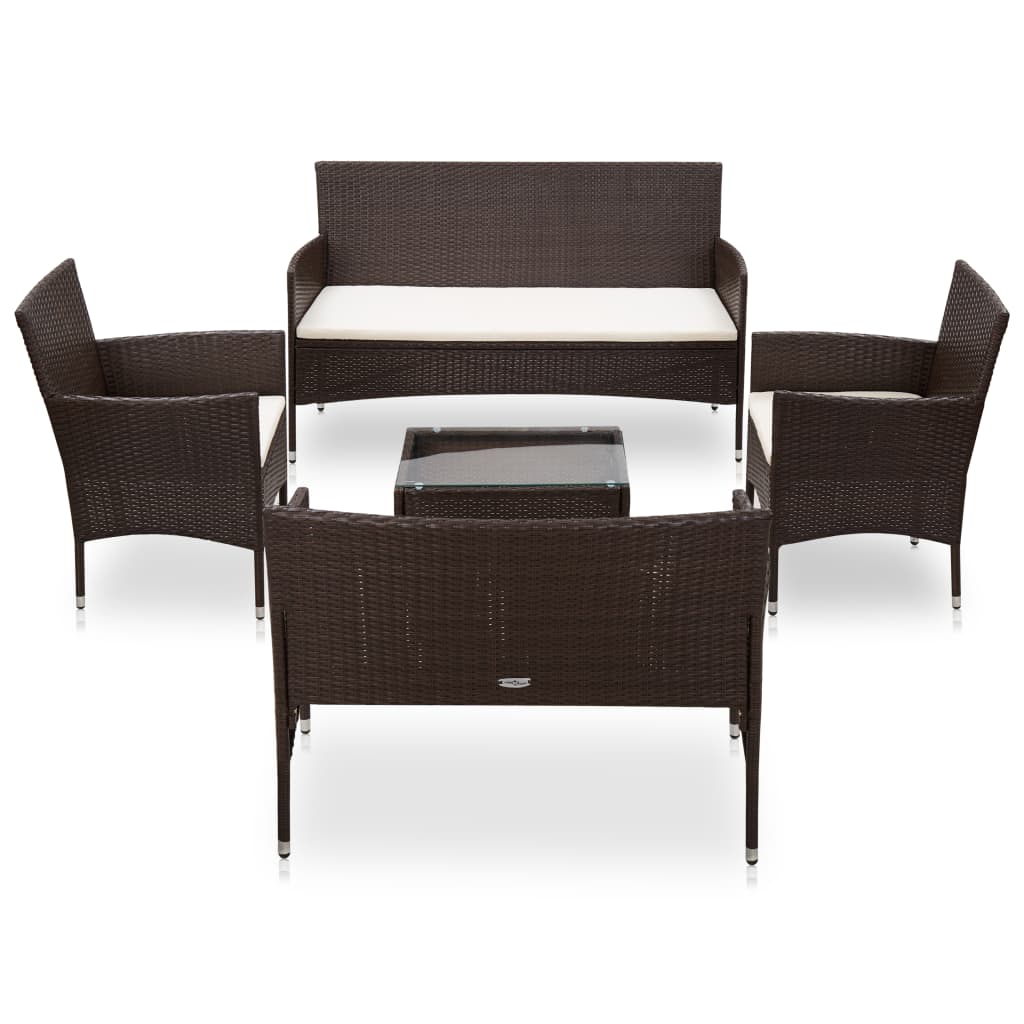 5-tlg. Garten-Lounge-Set mit Auflagen Poly Rattan Braun 5-tlg. Garten-Lounge-Set mit Auflagen Poly Rattan Braun