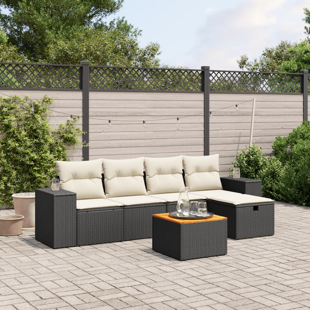 6-tlg. Garten-Sofagarnitur mit Kissen Schwarz Poly Rattan 6-tlg. Garten-Sofagarnitur mit Kissen Schwarz Poly Rattan