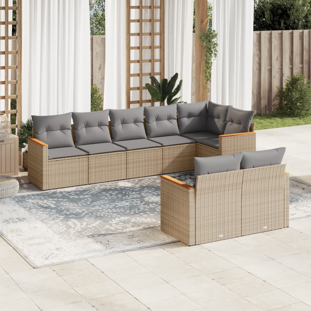 8-tlg. Garten-Sofagarnitur mit Kissen Beige Poly Rattan 8-tlg. Garten-Sofagarnitur mit Kissen Beige Poly Rattan