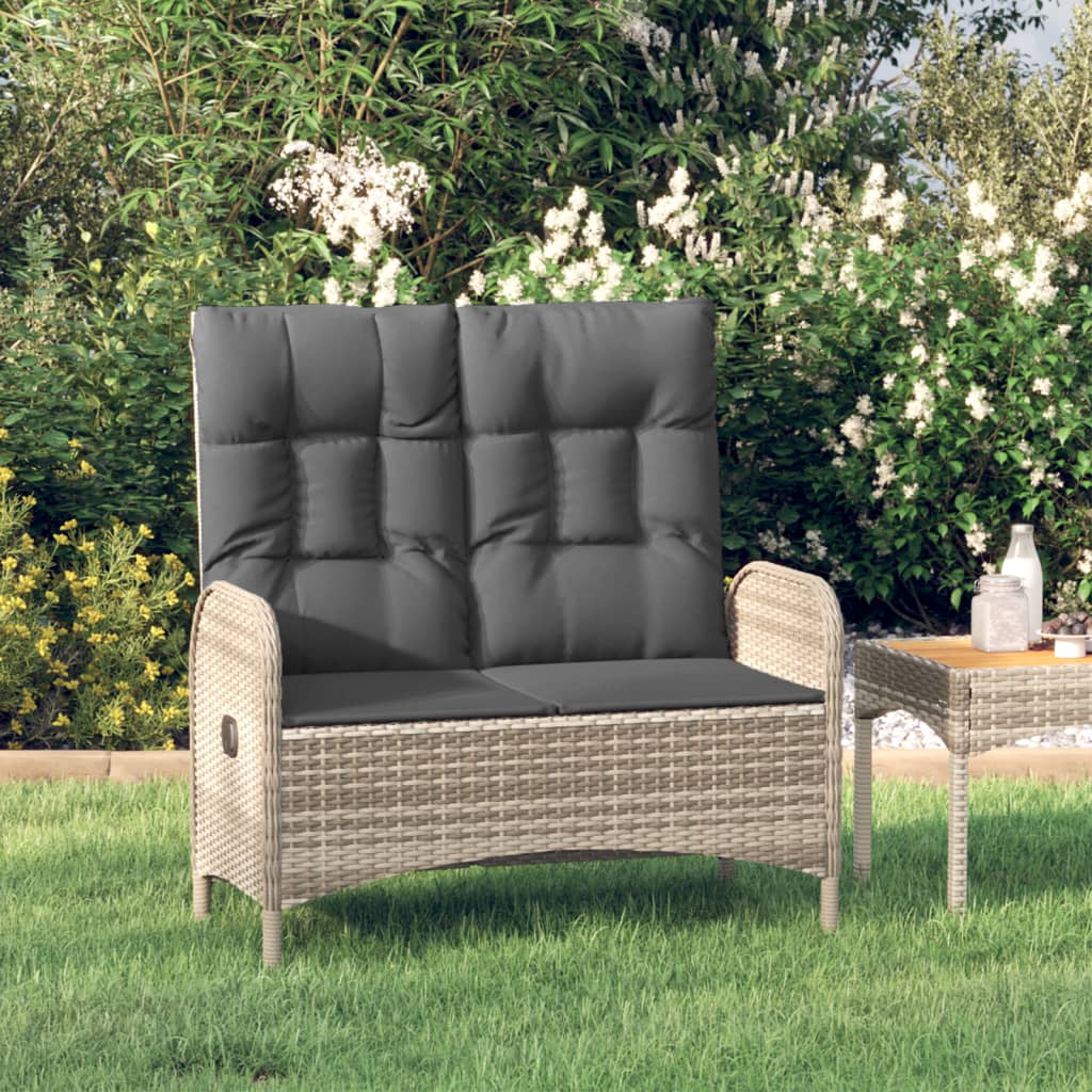 Gartenbank mit Liegefunktion und Kissen 107 cm Poly Rattan Grau Gartenbank mit Liegefunktion und Kissen 107 cm Poly Rattan Grau