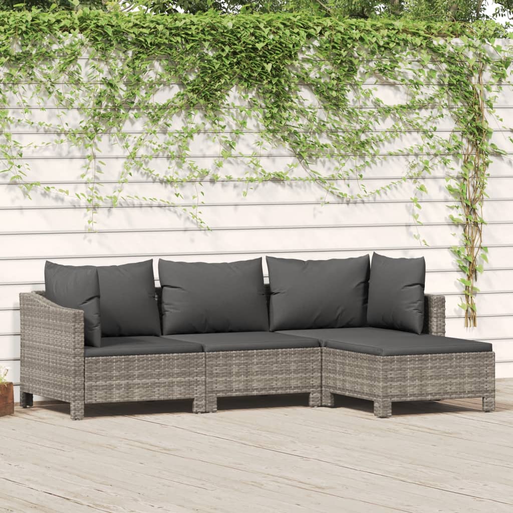 4-tlg. Garten-Lounge-Set mit Kissen Grau Poly Rattan 4-tlg. Garten-Lounge-Set mit Kissen Grau Poly Rattan