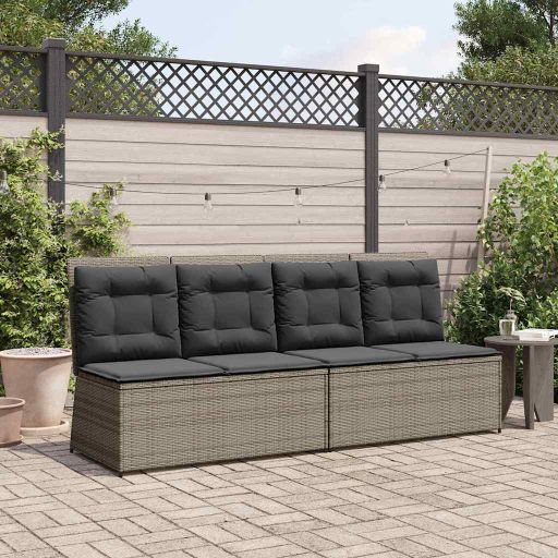 Gartenbank mit Kissen Grau Poly Rattan Gartenbank mit Kissen Grau Poly Rattan