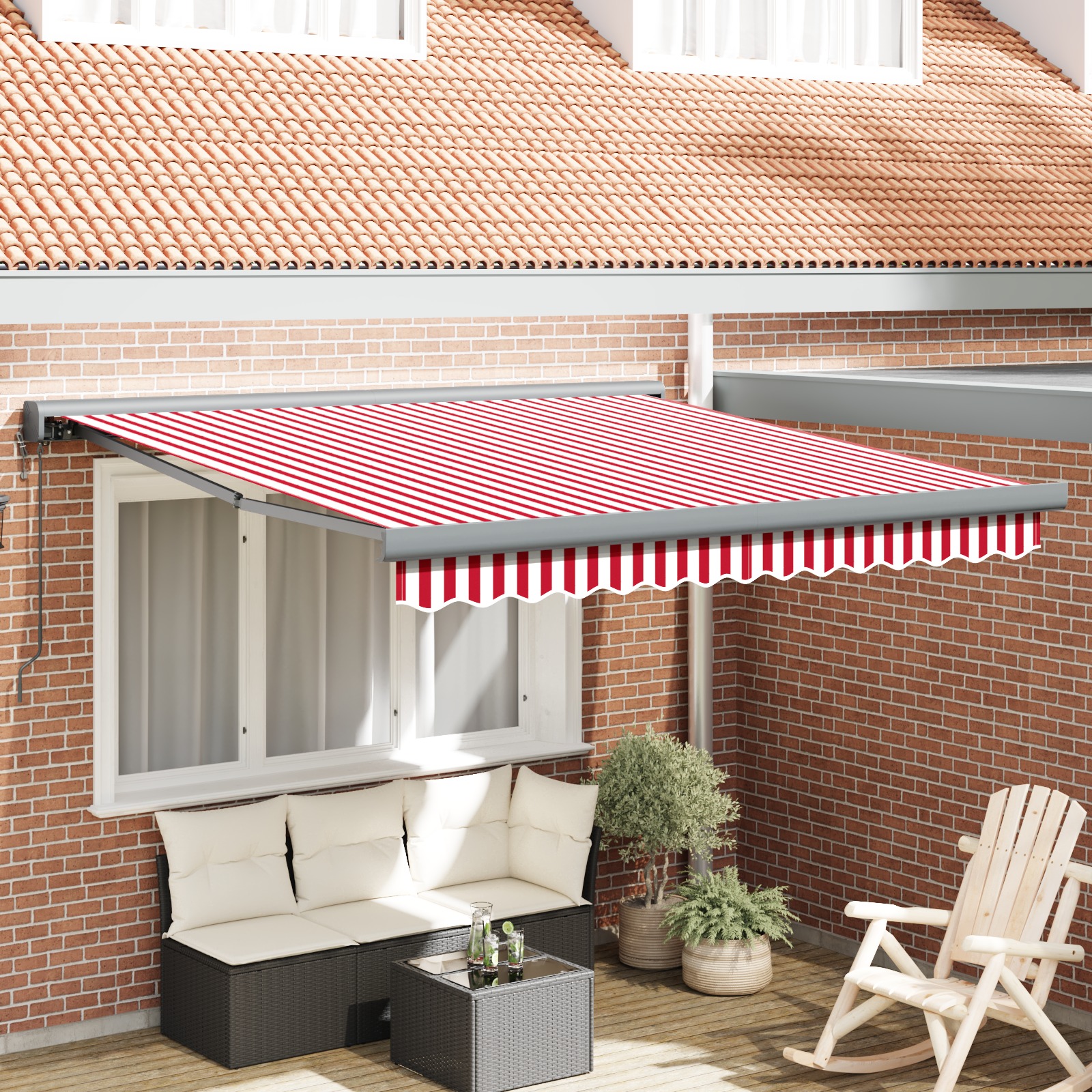 Automatische einziehbare Markise in rot-weiß gestreift 300x250 cm Automatische einziehbare Markise in rot-weiß gestreift 300x250 cm