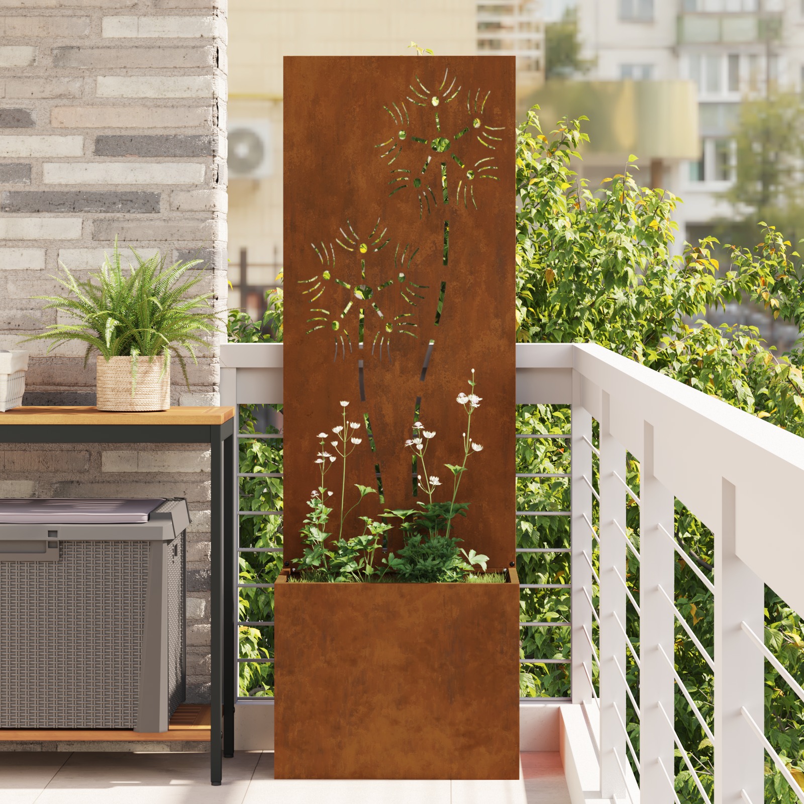 Blumentopf mit dekorativem Paneel Rostig 50 x 140 cm Blumentopf mit dekorativem Paneel Rostig 50 x 140 cm