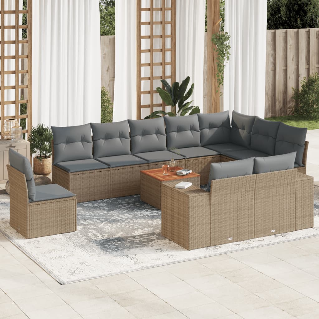 11-tlg. Garten-Sofagarnitur mit Kissen Beige Poly Rattan 11-tlg. Garten-Sofagarnitur mit Kissen Beige Poly Rattan