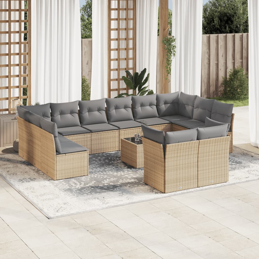 13-tlg. Garten-Sofagarnitur mit Kissen Beige Poly Rattan 13-tlg. Garten-Sofagarnitur mit Kissen Beige Poly Rattan