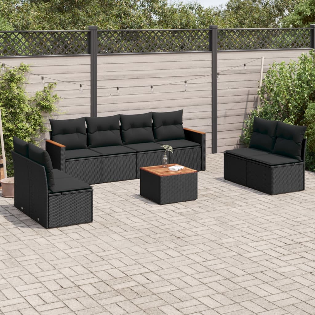 9-tlg. Garten-Sofagarnitur mit Kissen Schwarz Poly Rattan 9-tlg. Garten-Sofagarnitur mit Kissen Schwarz Poly Rattan