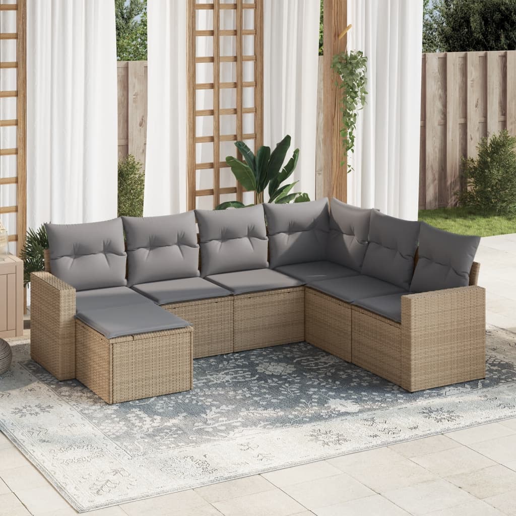 7-tlg. Garten-Sofagarnitur mit Kissen Beige Poly Rattan 7-tlg. Garten-Sofagarnitur mit Kissen Beige Poly Rattan