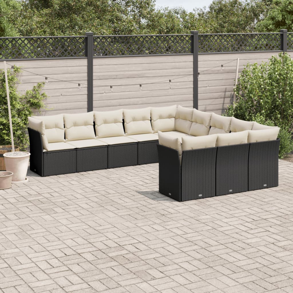 11-tlg. Garten-Sofagarnitur mit Kissen Schwarz Poly Rattan 11-tlg. Garten-Sofagarnitur mit Kissen Schwarz Poly Rattan