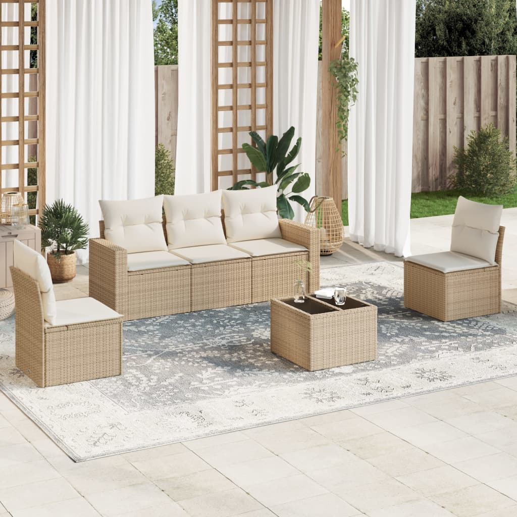 6-tlg. Garten-Sofagarnitur mit Kissen Beige Poly Rattan 6-tlg. Garten-Sofagarnitur mit Kissen Beige Poly Rattan