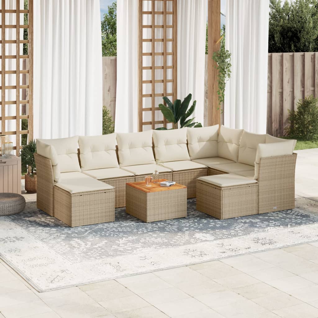 10-tlg. Garten-Sofagarnitur mit Kissen Beige Poly Rattan 10-tlg. Garten-Sofagarnitur mit Kissen Beige Poly Rattan