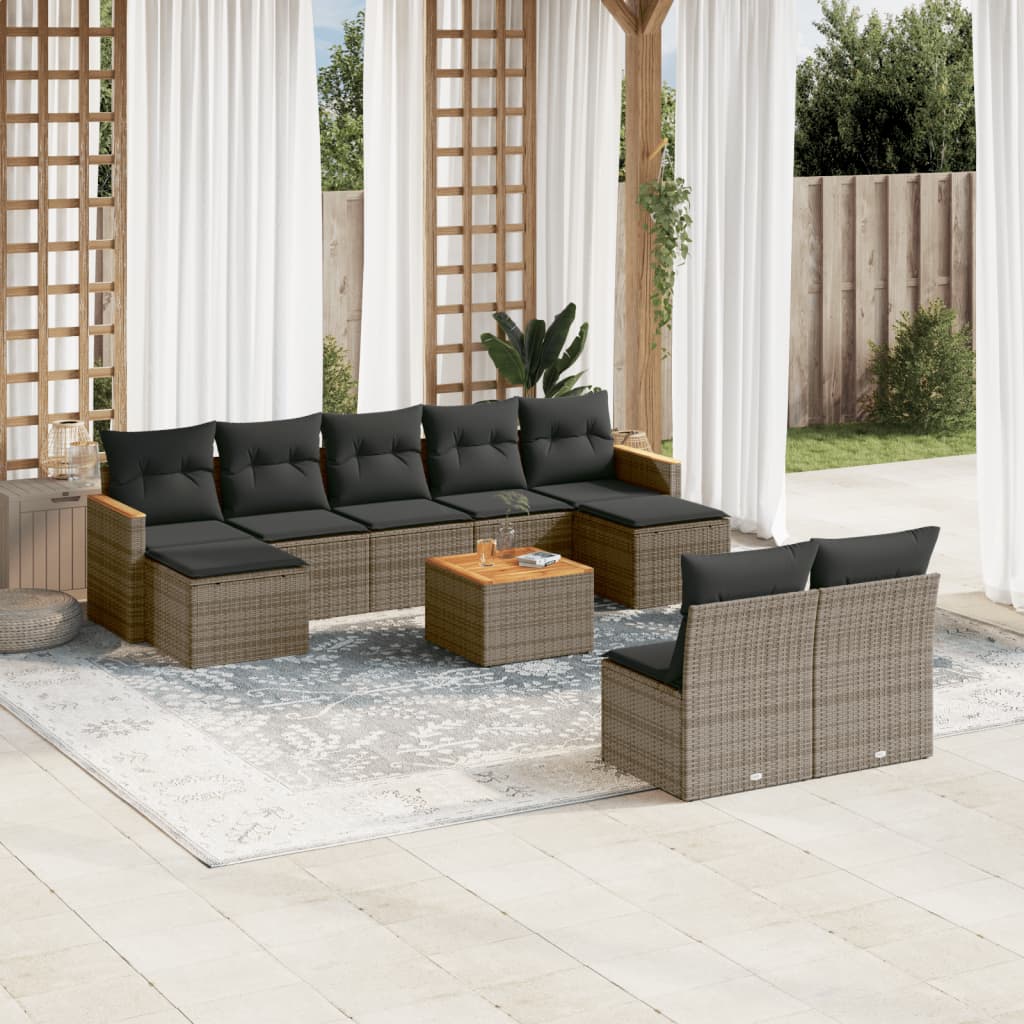 10-tlg. Garten-Sofagarnitur mit Kissen Grau Poly Rattan 10-tlg. Garten-Sofagarnitur mit Kissen Grau Poly Rattan