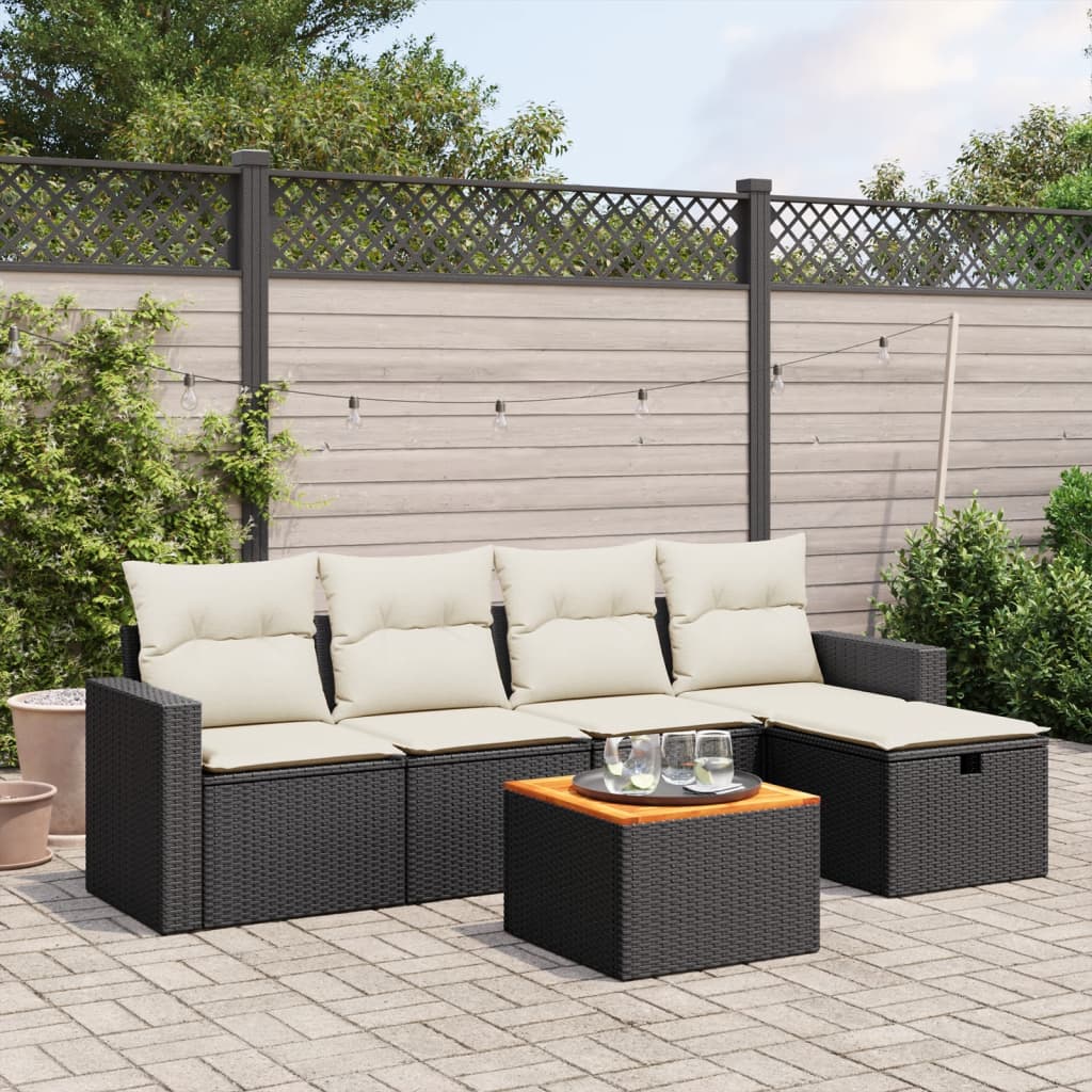 6-tlg. Garten-Sofagarnitur mit Kissen Schwarz Poly Rattan 6-tlg. Garten-Sofagarnitur mit Kissen Schwarz Poly Rattan