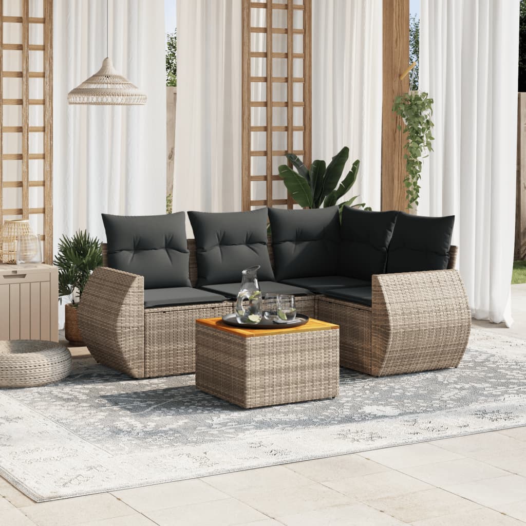 5-tlg. Garten-Sofagarnitur mit Kissen Grau Poly Rattan 5-tlg. Garten-Sofagarnitur mit Kissen Grau Poly Rattan