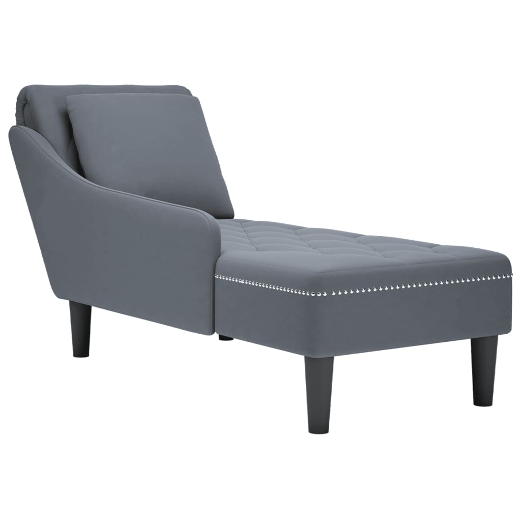 Chaiselongue mit Kissen und Rechter Armlehne Dunkelgrau Samt Chaiselongue mit Kissen und Rechter Armlehne Dunkelgrau Samt