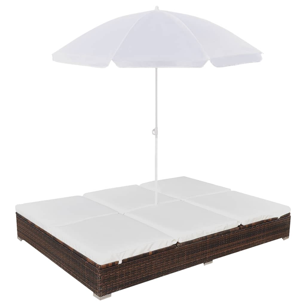 Outdoor-Loungebett mit Sonnenschirm Poly Rattan Braun Outdoor-Loungebett mit Sonnenschirm Poly Rattan Braun