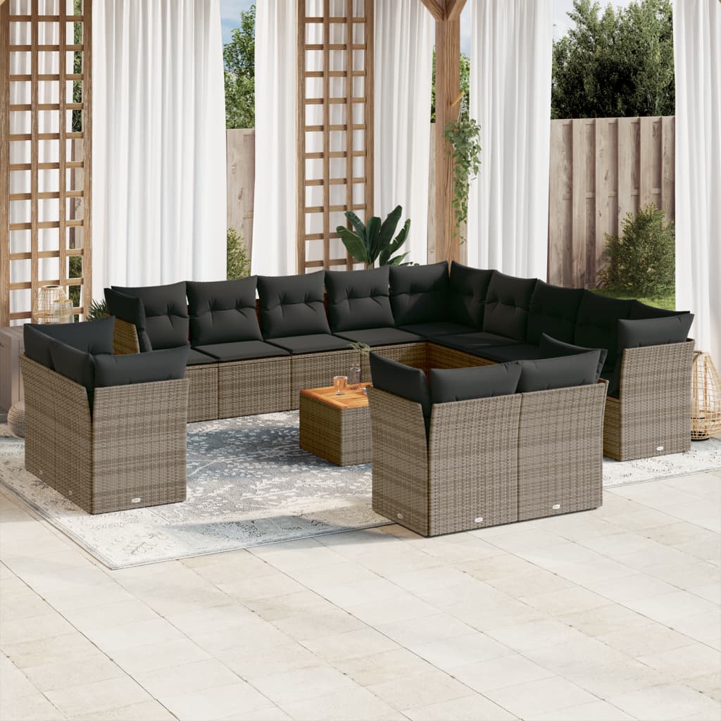 14-tlg. Garten-Sofagarnitur mit Kissen Grau Poly Rattan 14-tlg. Garten-Sofagarnitur mit Kissen Grau Poly Rattan