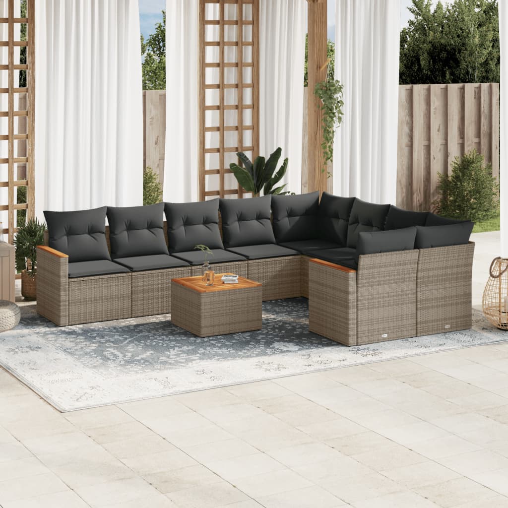 10-tlg. Garten-Sofagarnitur mit Kissen Grau Poly Rattan 10-tlg. Garten-Sofagarnitur mit Kissen Grau Poly Rattan