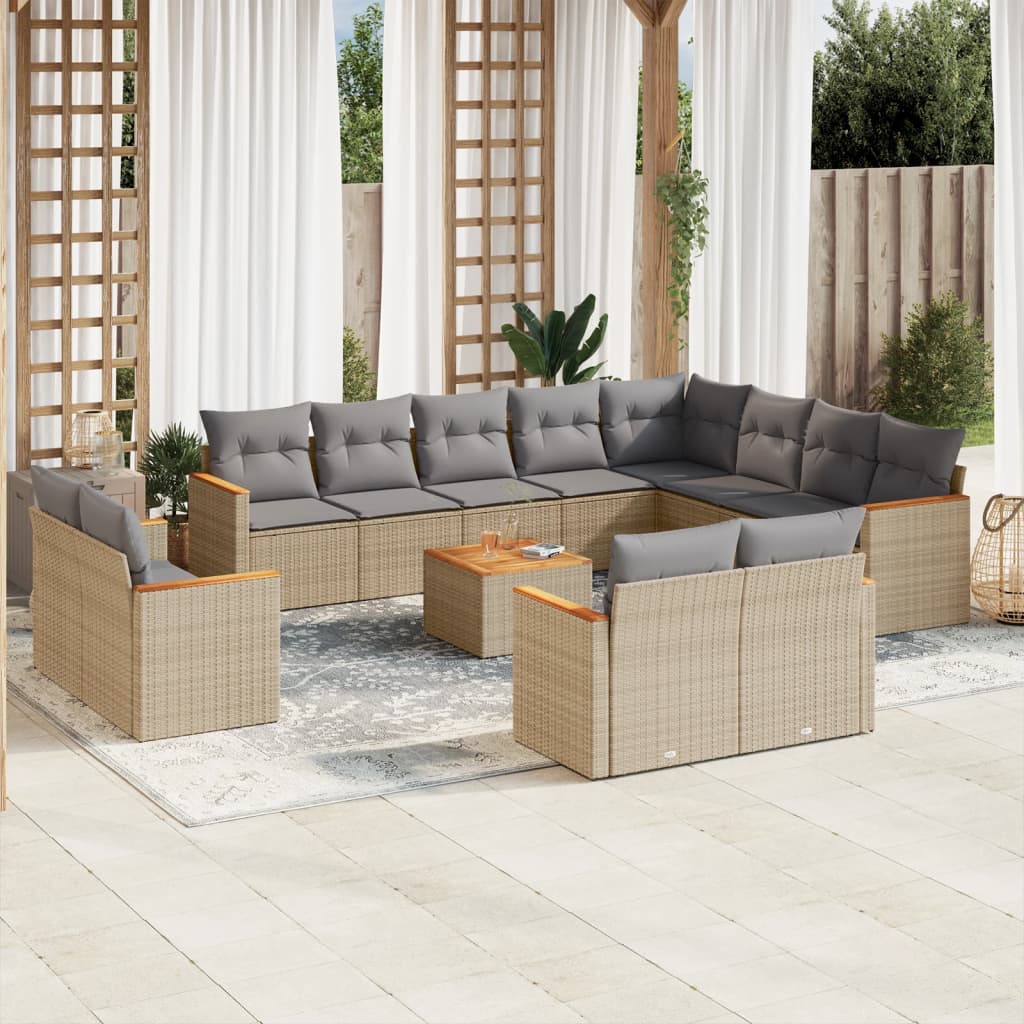 13-tlg. Garten-Sofagarnitur mit Kissen Beige Poly Rattan 13-tlg. Garten-Sofagarnitur mit Kissen Beige Poly Rattan