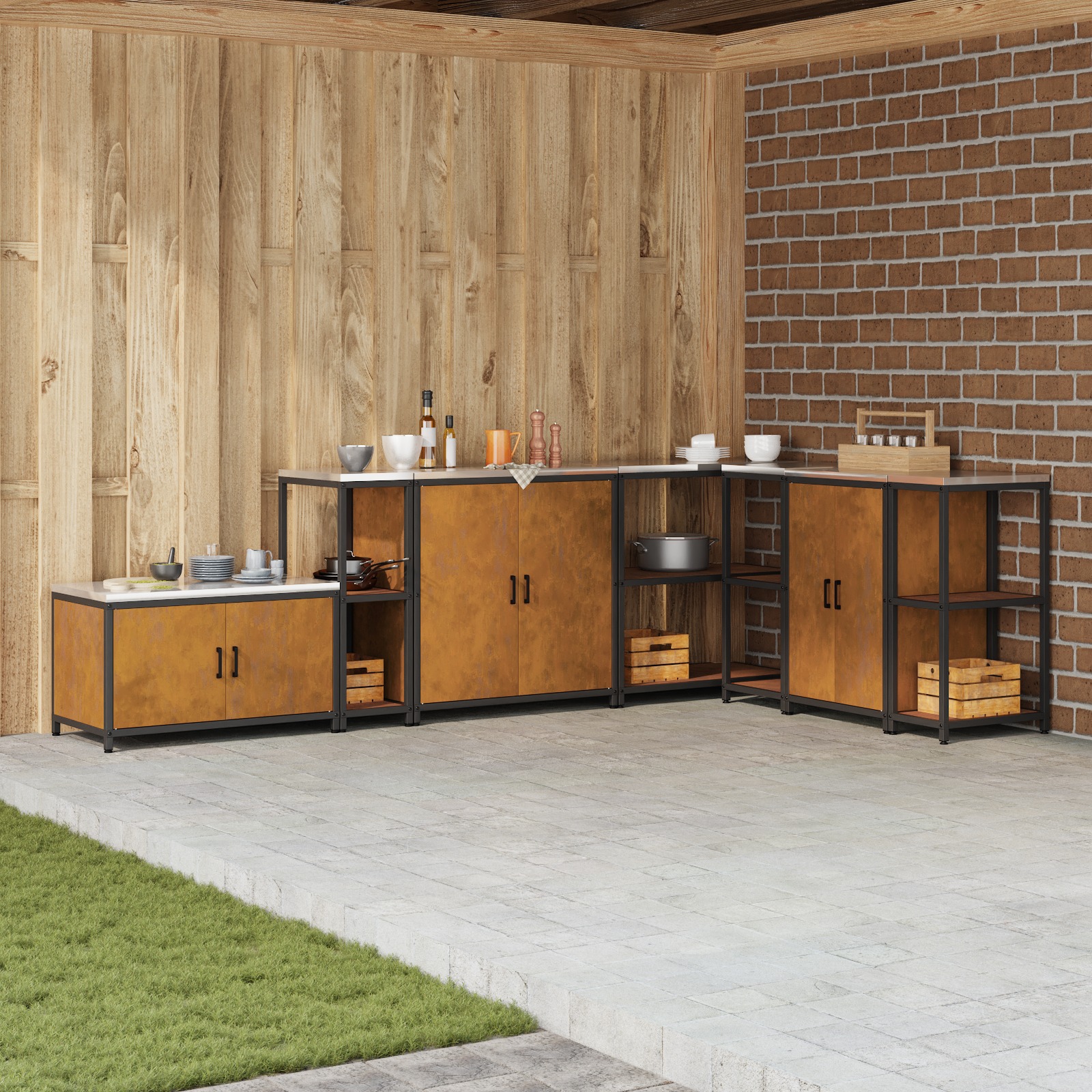 Küchenlageregal mit Regal mit Speicher Rostig 60 x 50 x 92 cm Wetterstahl Küchenlageregal mit Regal mit Speicher Rostig 60 x 50 x 92 cm Wetterstahl
