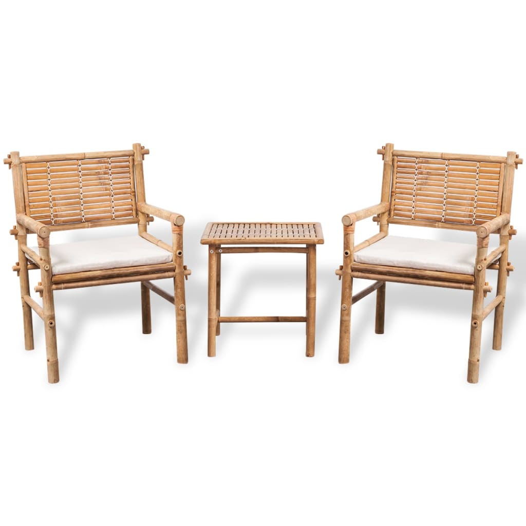 3-tlg. Bistro-Set mit Auflagen Bambus 3-tlg. Bistro-Set mit Auflagen Bambus