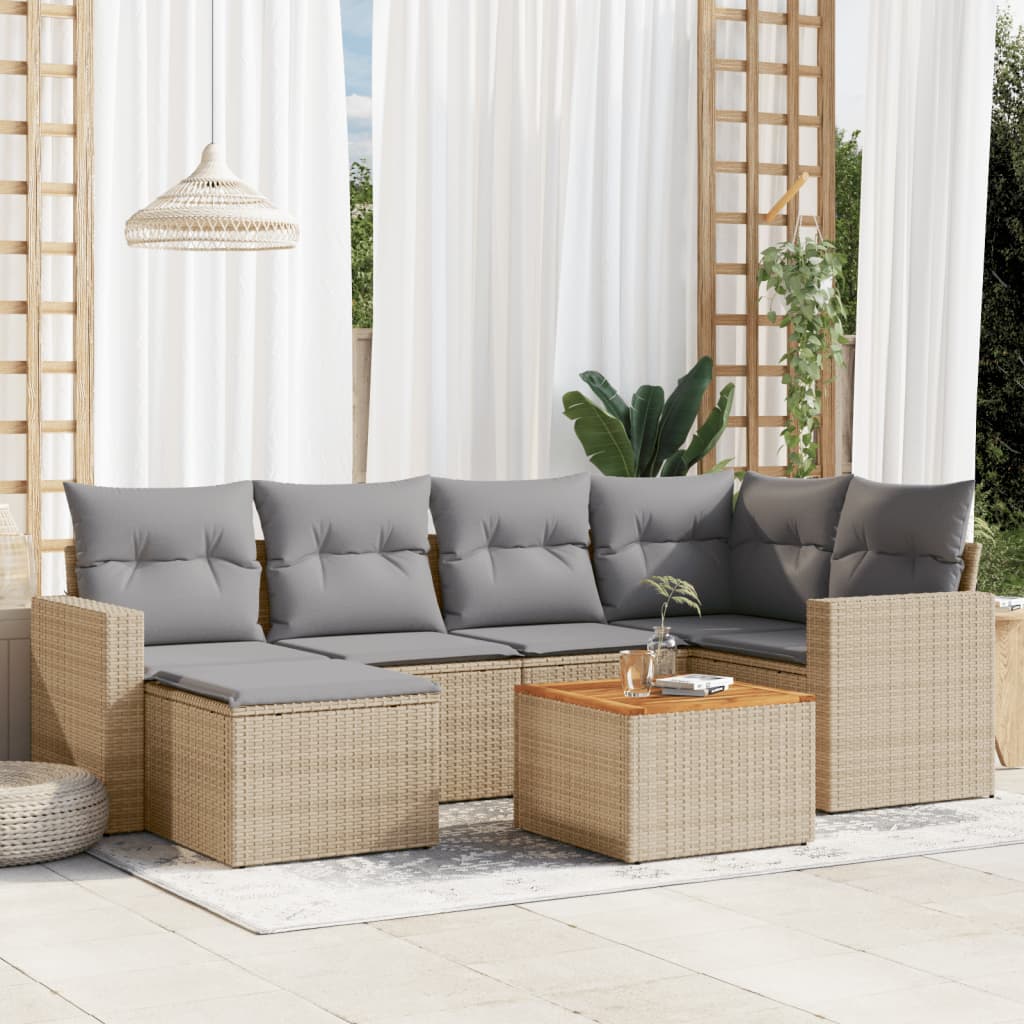 7-tlg. Garten-Sofagarnitur mit Kissen Beige Poly Rattan 7-tlg. Garten-Sofagarnitur mit Kissen Beige Poly Rattan