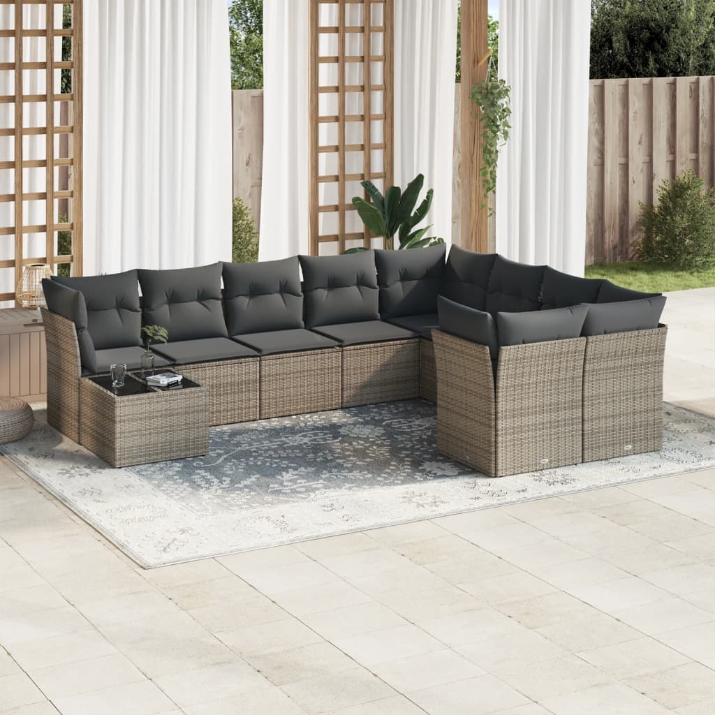 10-tlg. Garten-Sofagarnitur mit Kissen Grau Poly Rattan 10-tlg. Garten-Sofagarnitur mit Kissen Grau Poly Rattan