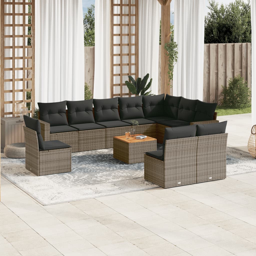11-tlg. Garten-Sofagarnitur mit Kissen Grau Poly Rattan 11-tlg. Garten-Sofagarnitur mit Kissen Grau Poly Rattan