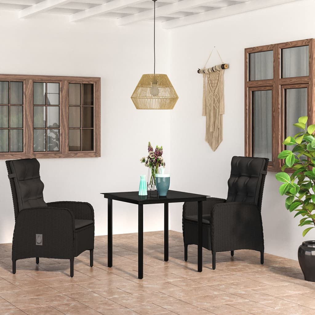 3-tlg. Garten-Essgruppe mit Kissen Schwarz 3-tlg. Garten-Essgruppe mit Kissen Schwarz
