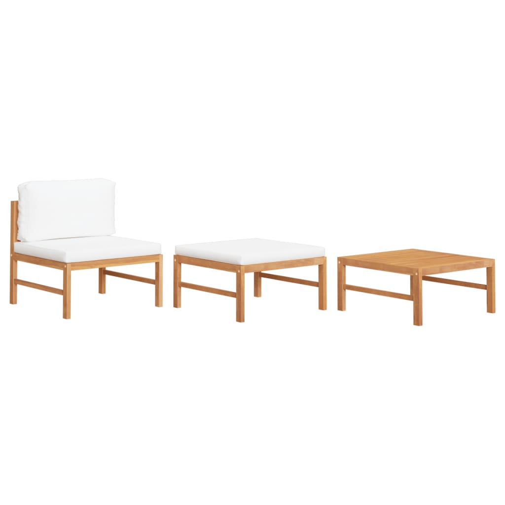 3-tlg. Garten-Lounge-Set mit Creme Kissen Teakholz 3-tlg. Garten-Lounge-Set mit Creme Kissen Teakholz