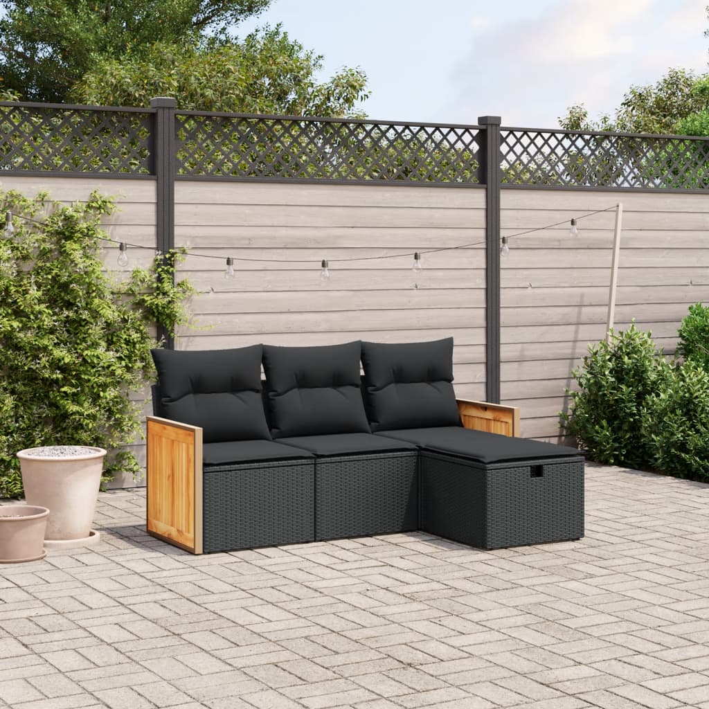4-tlg. Garten-Sofagarnitur mit Kissen Schwarz Poly Rattan 4-tlg. Garten-Sofagarnitur mit Kissen Schwarz Poly Rattan