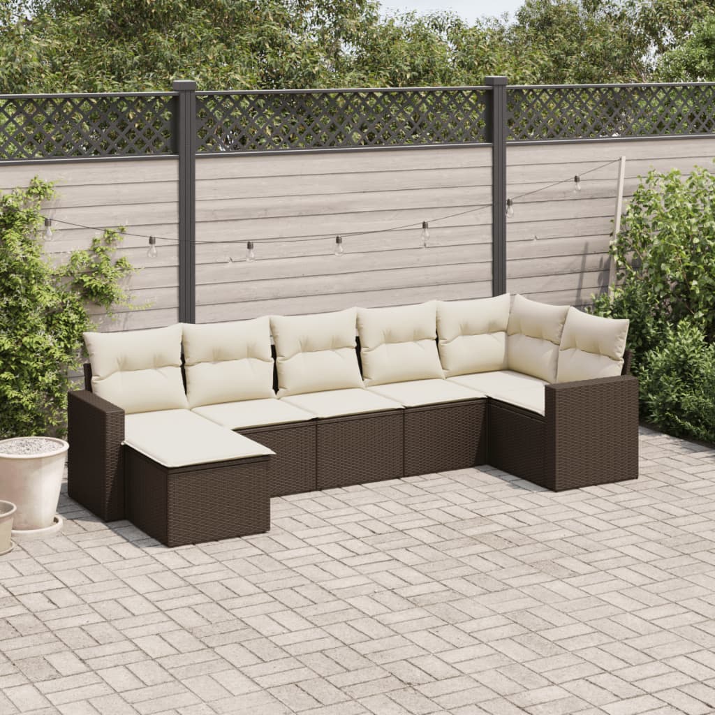 7-tlg. Garten-Sofagarnitur mit Kissen Braun Poly Rattan 7-tlg. Garten-Sofagarnitur mit Kissen Braun Poly Rattan