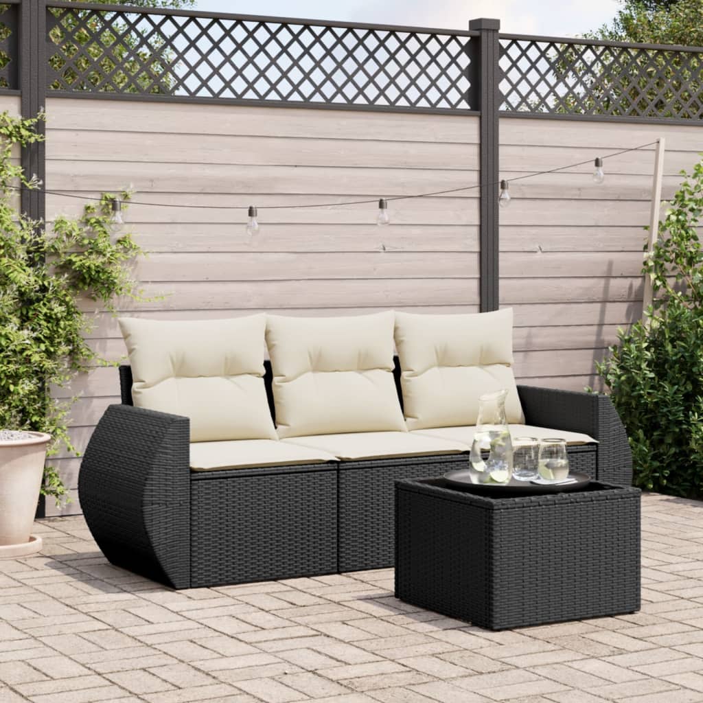 4-tlg. Garten-Sofagarnitur mit Kissen Schwarz Poly Rattan 4-tlg. Garten-Sofagarnitur mit Kissen Schwarz Poly Rattan