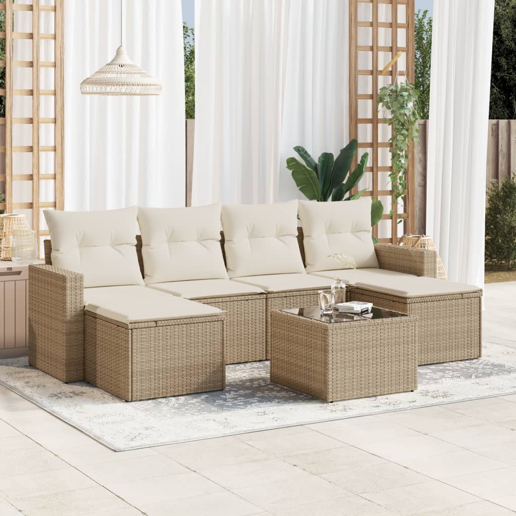7-tlg. Garten-Sofagarnitur mit Kissen Beige Poly Rattan 7-tlg. Garten-Sofagarnitur mit Kissen Beige Poly Rattan