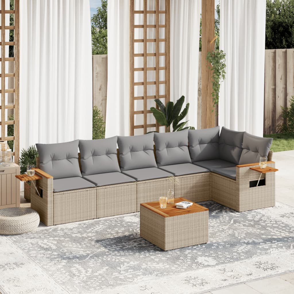 7-tlg. Garten-Sofagarnitur mit Kissen Beige Poly Rattan 7-tlg. Garten-Sofagarnitur mit Kissen Beige Poly Rattan