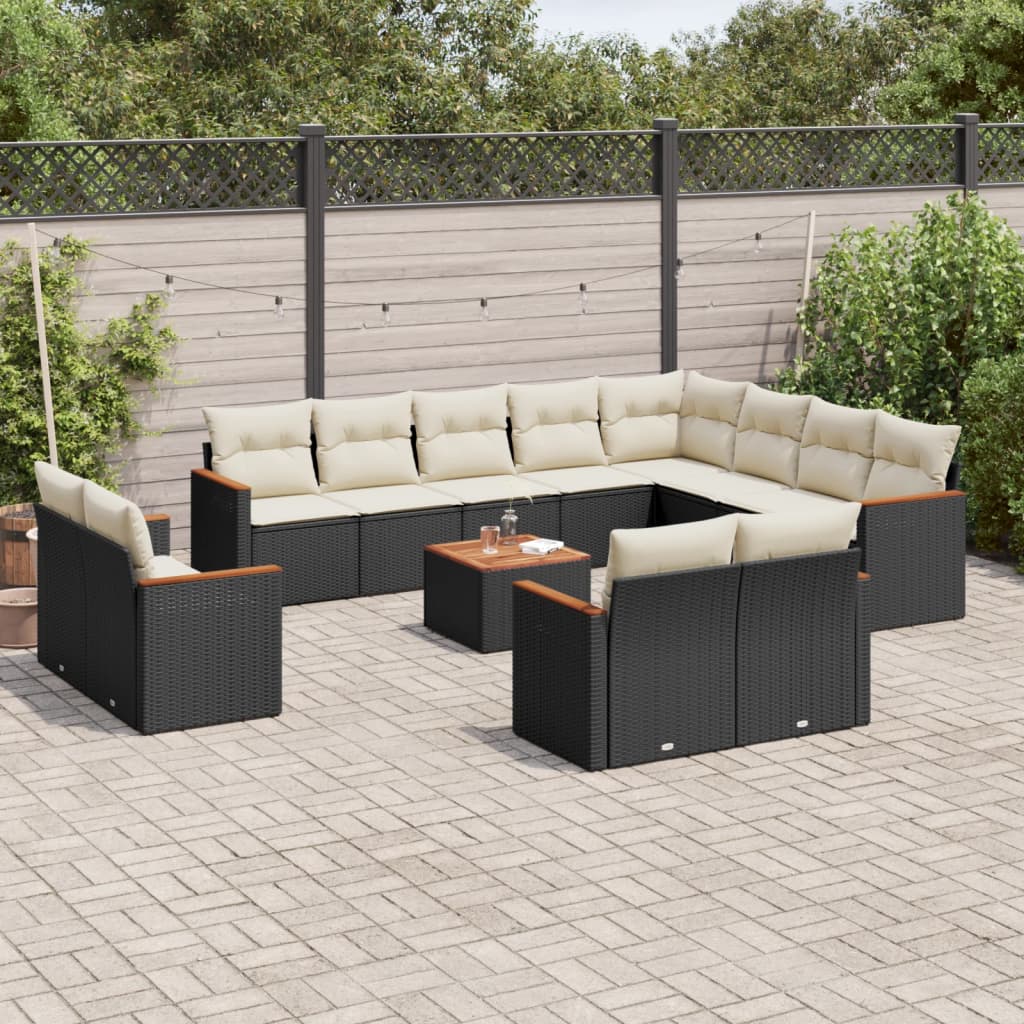 13-tlg. Garten-Sofagarnitur mit Kissen Schwarz Poly Rattan 13-tlg. Garten-Sofagarnitur mit Kissen Schwarz Poly Rattan