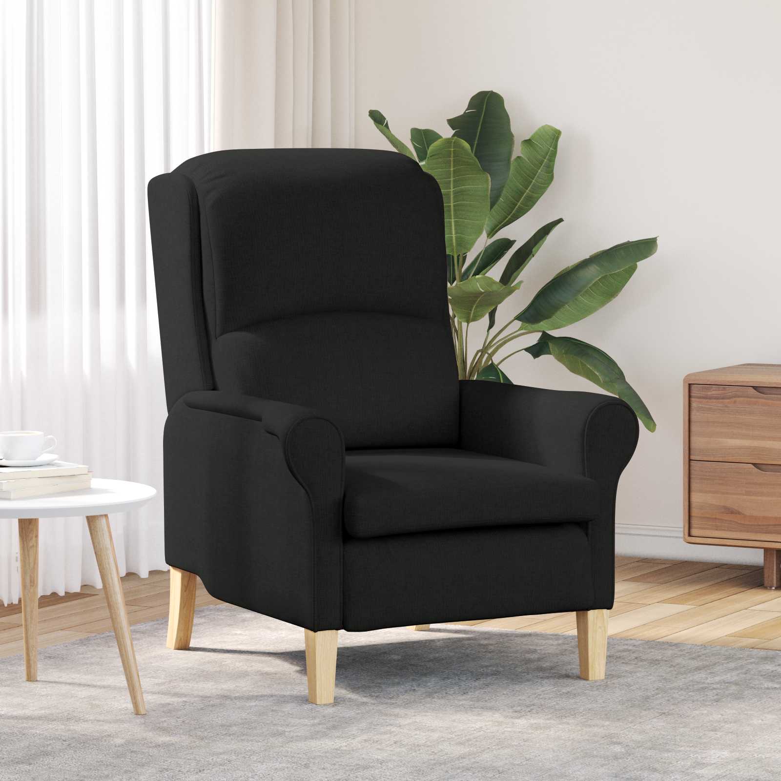 Moderner Sessel Schwarz Polyesterstoff, Holz Standard-Sesselgröße Moderner Sessel Schwarz Polyesterstoff, Holz Standard-Sesselgröße