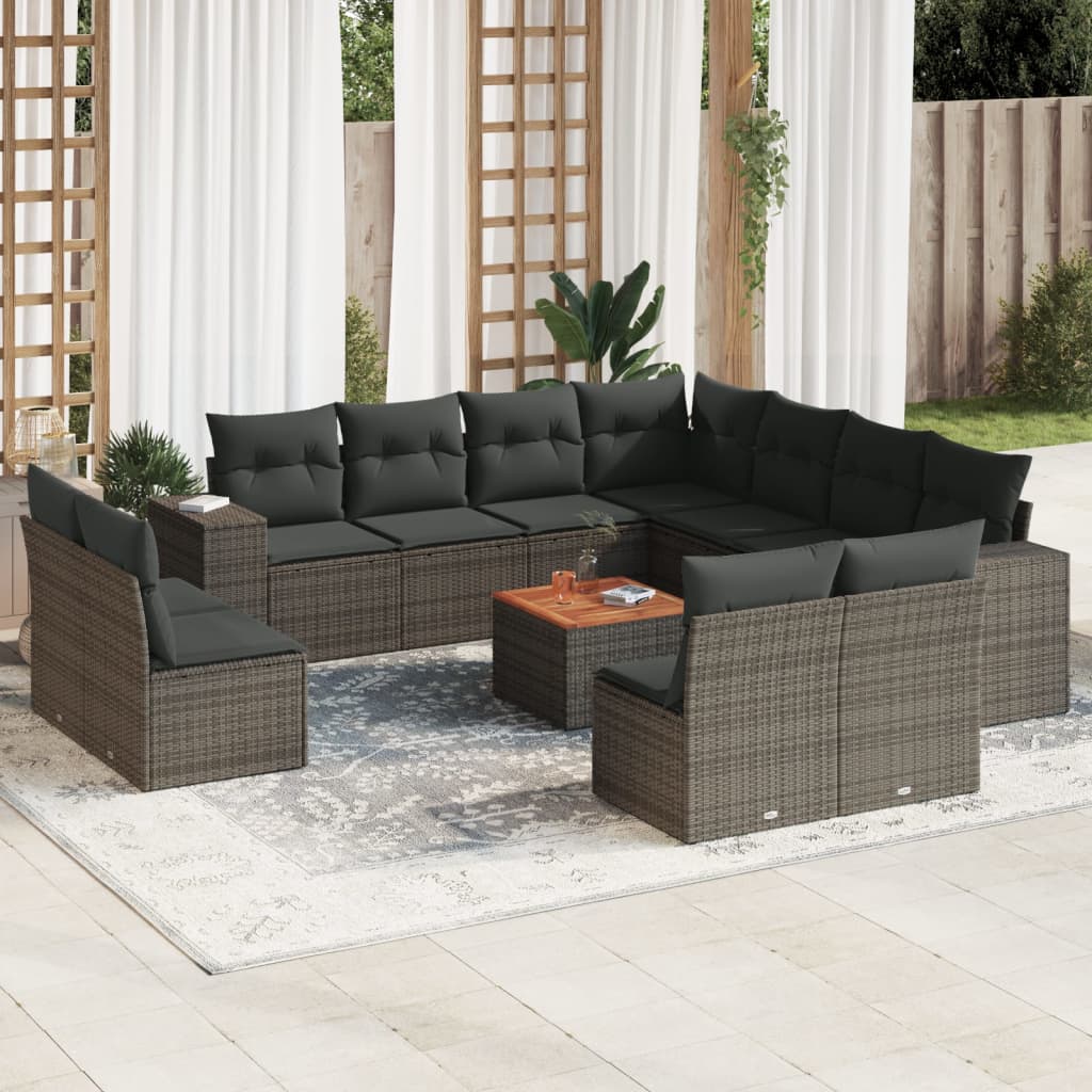 12-tlg. Garten-Sofagarnitur mit Kissen Grau Poly Rattan 12-tlg. Garten-Sofagarnitur mit Kissen Grau Poly Rattan