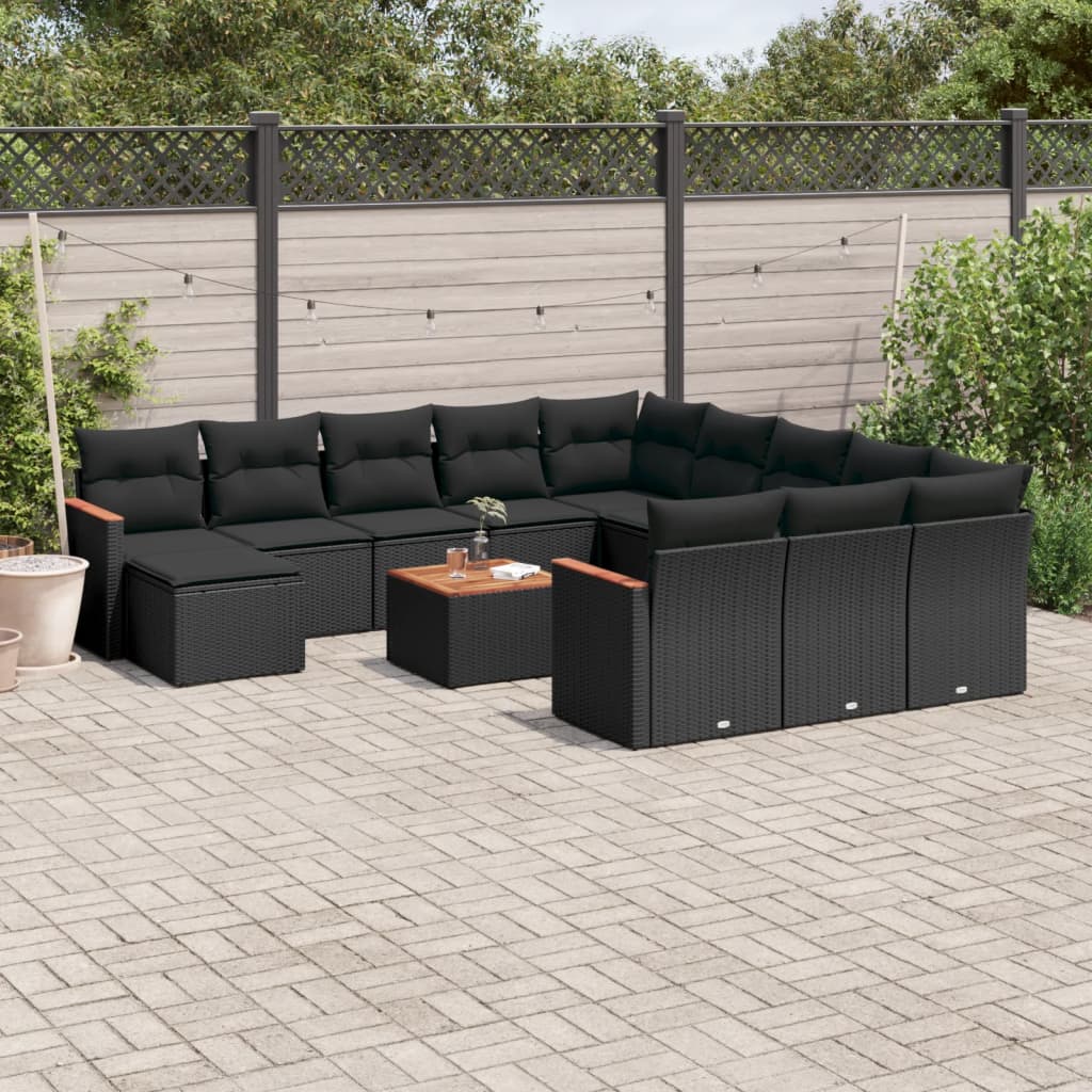 13-tlg. Garten-Sofagarnitur mit Kissen Schwarz Poly Rattan 13-tlg. Garten-Sofagarnitur mit Kissen Schwarz Poly Rattan
