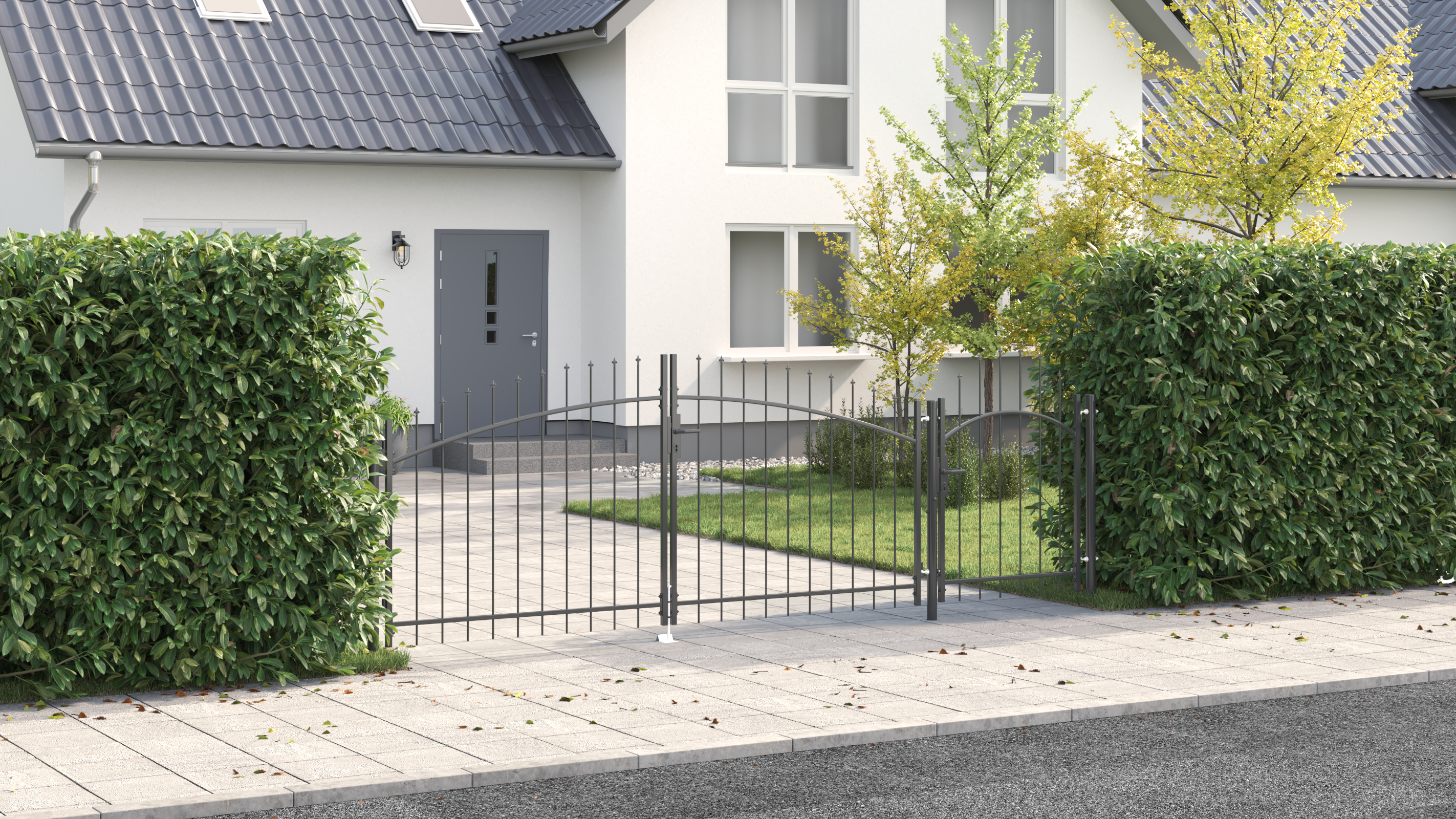 Gartentor mit Spear-Spitze Schwarz 100x400 cm Stahl Gartentor mit Spear-Spitze Schwarz 100x400 cm Stahl
