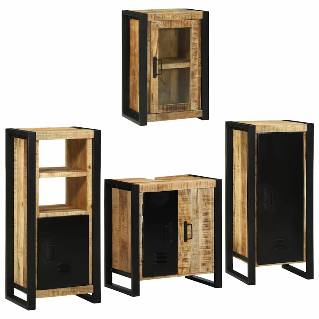 Badezimmermöbel Set mit Tür 4 pcs Braun Massives Mango-Holz Badezimmermöbel Set mit Tür 4 pcs Braun Massives Mango-Holz