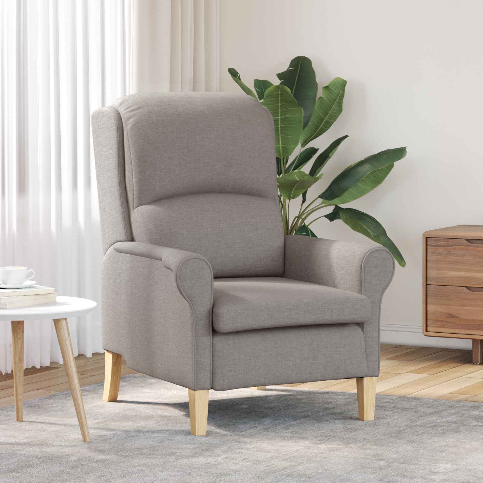 Moderner Sessel Taupe Polyesterstoff mit Holzbeinen Mittel Moderner Sessel Taupe Polyesterstoff mit Holzbeinen Mittel