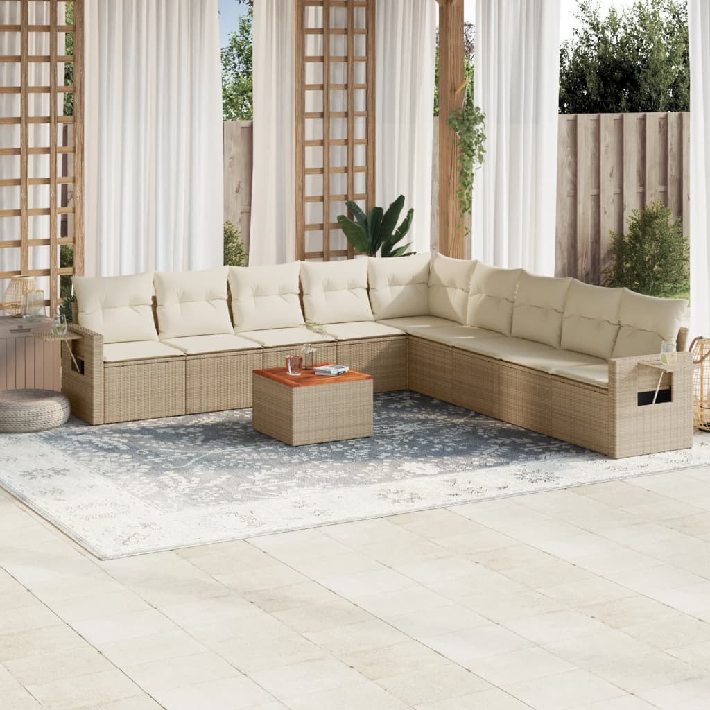 10-tlg. Garten-Sofagarnitur mit Kissen Beige Poly Rattan 10-tlg. Garten-Sofagarnitur mit Kissen Beige Poly Rattan