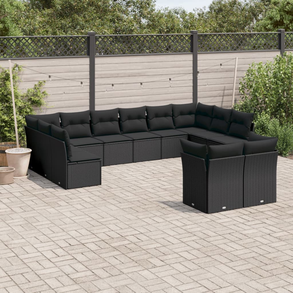 12-tlg. Garten-Sofagarnitur mit Kissen Schwarz Poly Rattan 12-tlg. Garten-Sofagarnitur mit Kissen Schwarz Poly Rattan