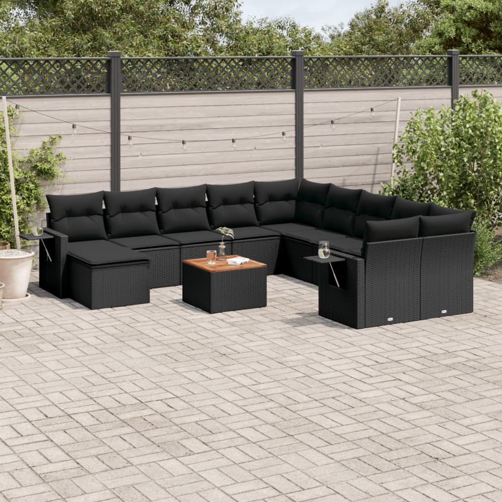 14-tlg. Garten-Sofagarnitur mit Kissen Schwarz Poly Rattan