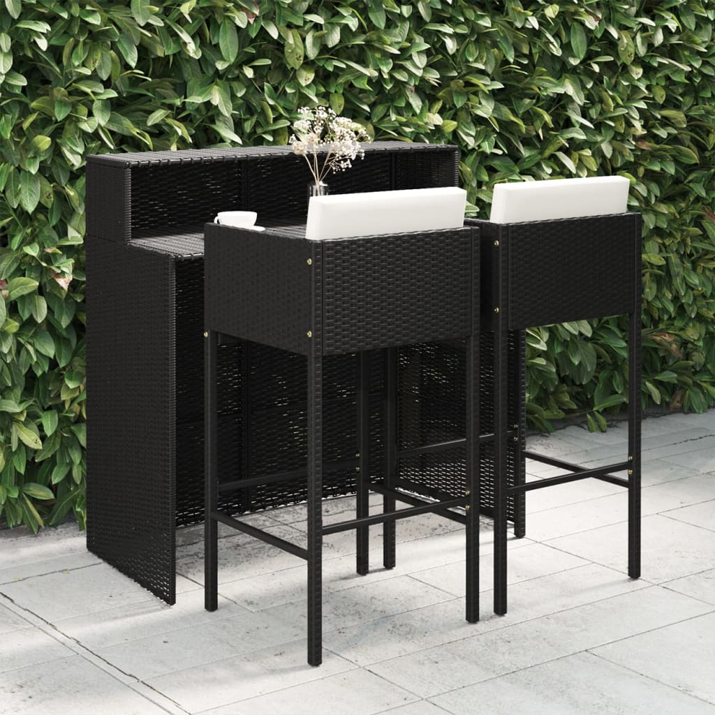 3-tlg. Gartenbar-Set mit Kissen Poly Rattan Schwarz 3-tlg. Gartenbar-Set mit Kissen Poly Rattan Schwarz