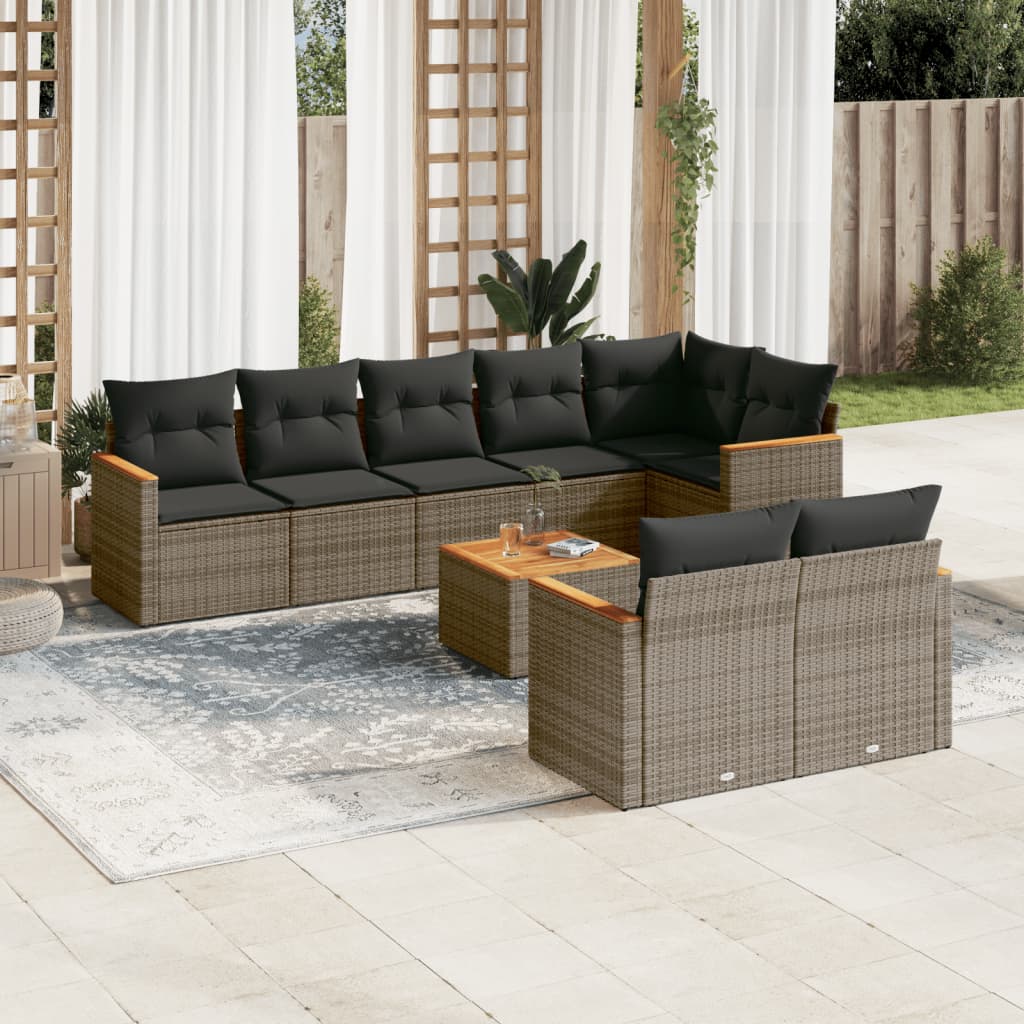9-tlg. Garten-Sofagarnitur mit Kissen Grau Poly Rattan 9-tlg. Garten-Sofagarnitur mit Kissen Grau Poly Rattan